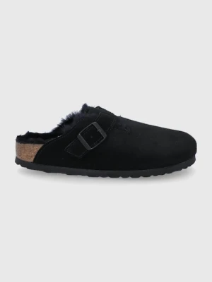 Birkenstock kapcie zamszowe Boston kolor czarny 259883
