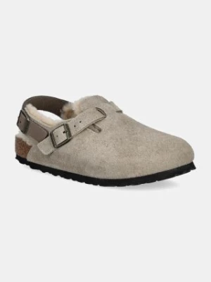 Birkenstock kapcie zamszowe Tokio damskie kolor beżowy 1028349