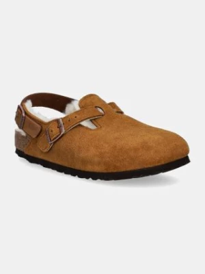 Birkenstock kapcie zamszowe Tokio damskie kolor brązowy 1028382