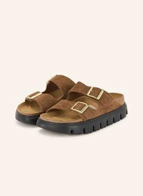 Birkenstock Klapki Arizona Platform Suede Leather braun