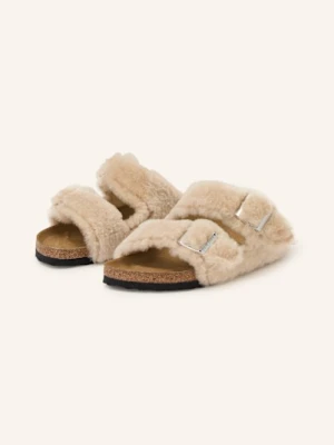 Birkenstock Klapki Arizona Shearling Rivet Logo Os beige