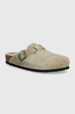 Birkenstock klapki Boston Shearling męskie kolor beżowy 1028289