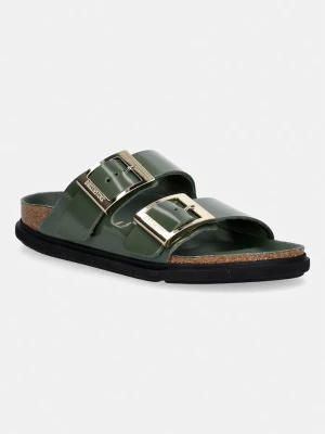 Birkenstock klapki damskie skórzane Arizona Droplet Buckle Natural Leather Patent zielony