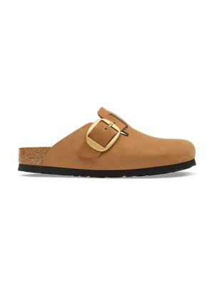 Birkenstock klapki mules damskie nubukowe Boston Big Buckle Nubuck Leather brązowy