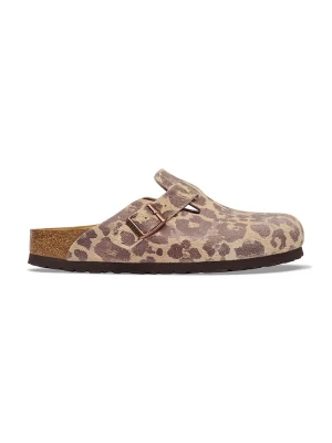 Birkenstock klapki mules damskie zamszowe Boston Suede Leather Leopard beżowy