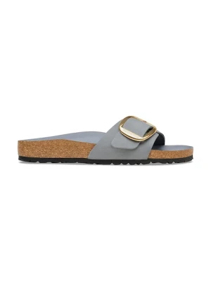 Birkenstock klapki na płaskim obcasie damskie nubukowe Madrid Big Buckle szary