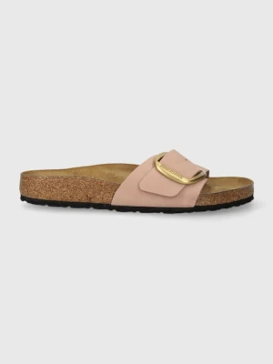 Birkenstock klapki na płaskim obcasie damskie nubukowe Madrid Big Buckle różowy