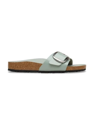 Birkenstock klapki na płaskim obcasie damskie skórzane Madrid Big Buckle zielony