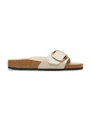 Birkenstock klapki na płaskim obcasie damskie skórzane Madrid Big Buckle beżowy