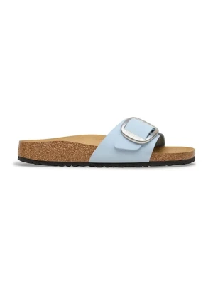 Birkenstock klapki na płaskim obcasie damskie skórzane Madrid Big Buckle niebieski
