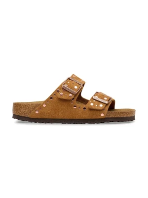 Birkenstock klapki na płaskim obcasie damskie zamszowe brązowy