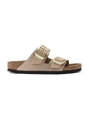 Birkenstock klapki nubukowe Arizona Big Buckle kolor beżowy 1023957