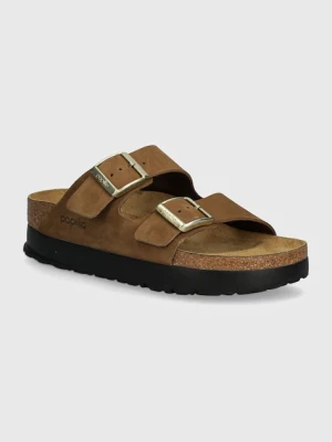 Birkenstock klapki nubukowe Arizona Platform Flex Birkenstock x Papillio kolor brązowy na platformie 1028366
