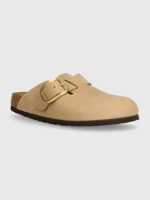 Birkenstock klapki nubukowe Boston Big Buckle beżowy