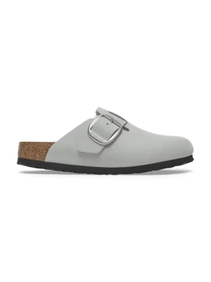 Birkenstock klapki nubukowe Boston Big Buckle damskie kolor szary 1029303