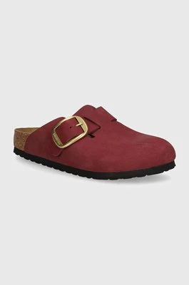 Birkenstock klapki nubukowe Boston Big Buckle kolor różowy 1028058