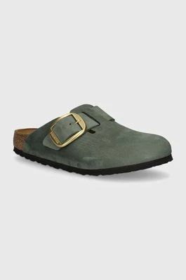 Birkenstock klapki nubukowe Boston Big Buckle kolor zielony 1028033