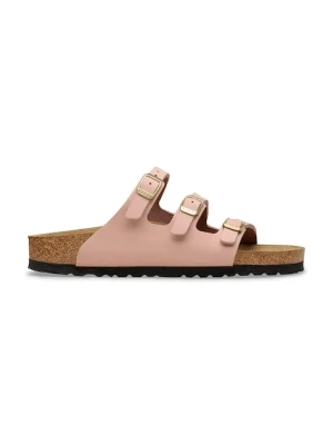 Birkenstock klapki na płaskim obcasie damskie nubukowe Florida różowy