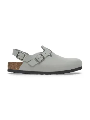 Birkenstock klapki nubukowe Tokio damskie kolor szary 1029429