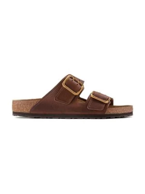 Birkenstock klapki skórzane Arizona Bold Gap męskie kolor brązowy 1022605