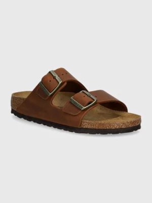 Birkenstock klapki skórzane Arizona damskie kolor brązowy 1028401