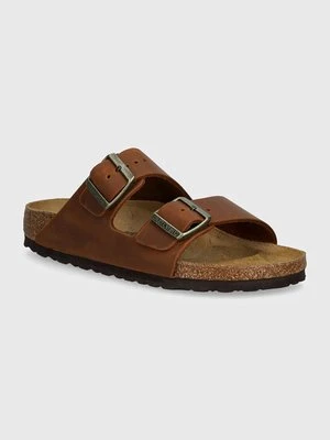 Birkenstock klapki skórzane Arizona damskie kolor brązowy 1028401