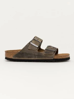 Birkenstock klapki skórzane Arizona damskie kolor zielony