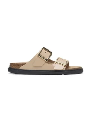 Birkenstock klapki skórzane Arizona Droplet Buckle damskie kolor beżowy 1029386