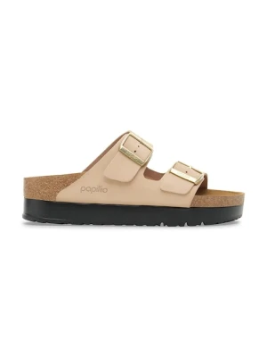 Birkenstock klapki skórzane Arizona Flex Platform Birkenstock x Papillio damskie kolor beżowy na platformie 1028379