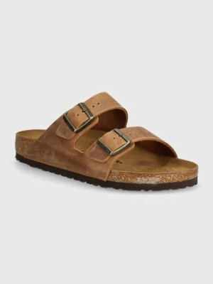 Birkenstock klapki skórzane Arizona męskie kolor brązowy 1028272