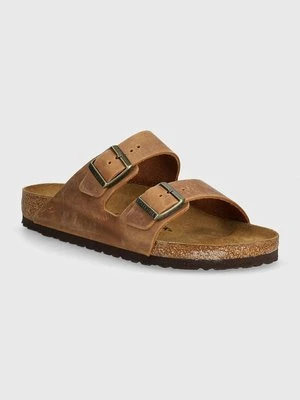 Birkenstock klapki skórzane Arizona męskie kolor brązowy 1028272