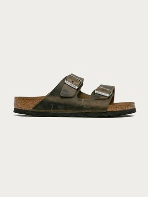 Birkenstock klapki skórzane Arizona męskie kolor zielony