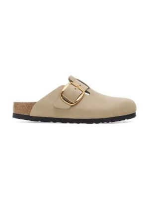 Birkenstock klapki skórzane Boston Big Buckle beżowy