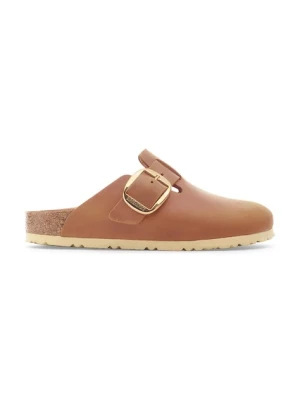 Birkenstock klapki skórzane Boston Big Buckle damskie kolor brązowy 1030446