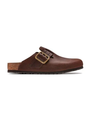 Birkenstock klapki skórzane Boston Bold Gap męskie kolor brązowy 1022589