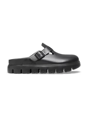 Birkenstock klapki skórzane Boston Chunky EXQ LENA damskie kolor czarny na platformie 1026144