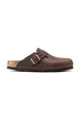 Birkenstock klapki skórzane Boston damskie kolor brązowy 860133