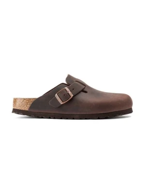 Birkenstock klapki skórzane Boston damskie kolor brązowy 860133