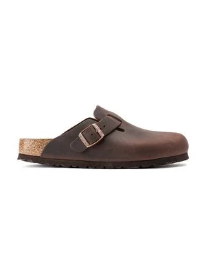 Birkenstock klapki skórzane Boston męskie kolor brązowy 860131