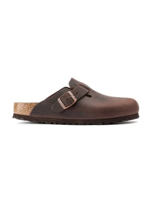 Birkenstock klapki skórzane Boston męskie kolor brązowy 860131