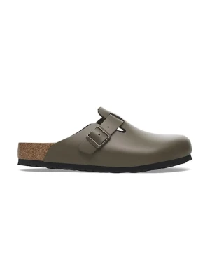 Birkenstock klapki skórzane Boston NL damskie kolor zielony na platformie 1029156