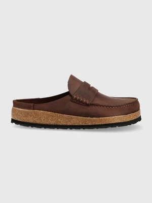 Birkenstock klapki skórzane Naples męskie kolor brązowy 1025033