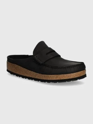 Birkenstock klapki skórzane Naples męskie kolor czarny 1025040