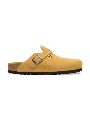 Birkenstock klapki z zakrytymi palcami zamszowe Boston Soft Footbed Suede Leather brązowy