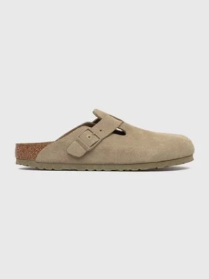 Birkenstock klapki zamszowe Boston damskie kolor zielony 1025844