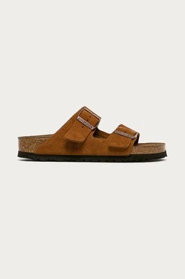 Birkenstock klapki zamszowe Arizona SFB damskie kolor brązowy 1009527