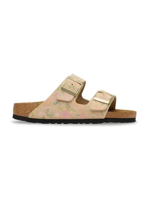 Birkenstock klapki na płaskim obcasie damskie zamszowe Arizona beżowy