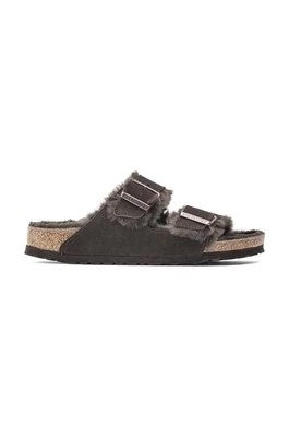 Birkenstock klapki zamszowe Arizona damskie kolor brązowy 1020528