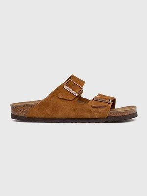 Birkenstock klapki zamszowe Arizona damskie kolor brązowy 1027162