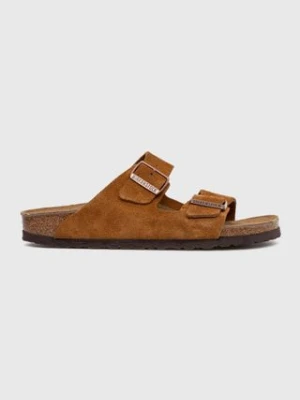 Birkenstock klapki zamszowe Arizona damskie kolor brązowy 1027162